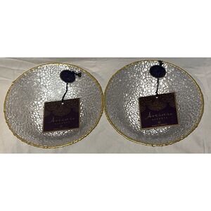 ARTISTIC ACCENTS PEBBLE TEXTURED CLEAR GLASS GOLD TRIM HAND DECORATED 3‎ BOWLS